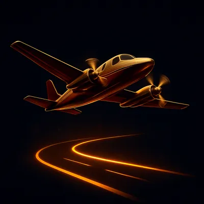 Golden propeller plane taking off from runway for Aviator crash game on IPL ID