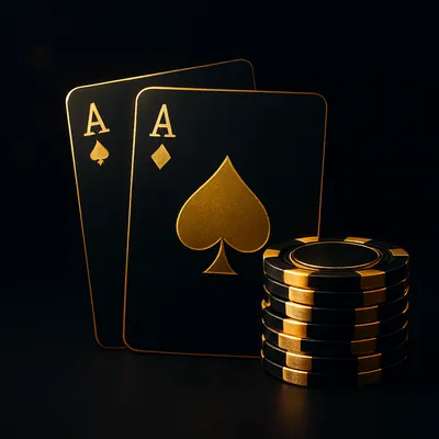 Golden playing cards and casino chips icon for Teen Patti and Andar Bahar